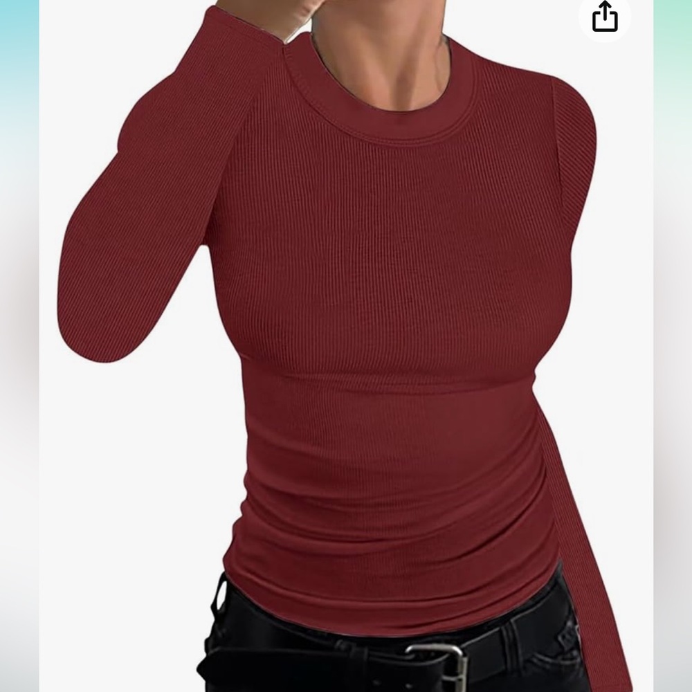 Red fitted ribbed long sleeve shirt
